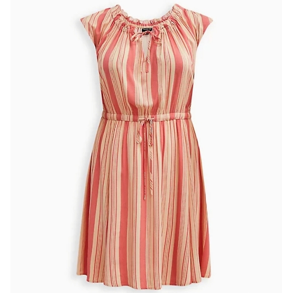 NWT TORRID Tie Front Mini Dress - Challis Striped Pink - Picture 2 of 6